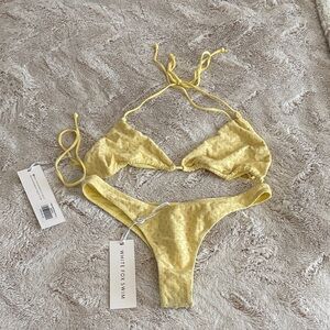 White Fox Boutique Yellow Textured Triangle Bikini